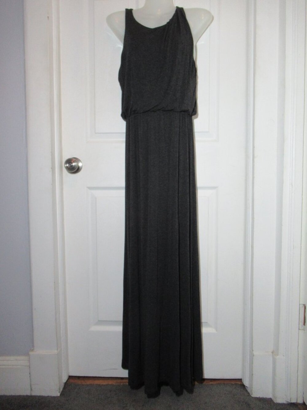 Loft Long Maxi Dress, Dark Gray Sleeveless Jersey Knit, Ann Taylor Size Small